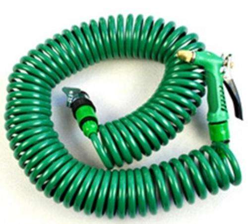 COILED GARDEN HOSE w/ METAL GUN
