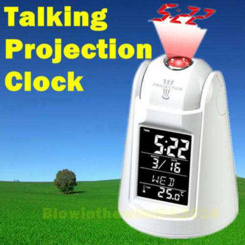 Talking Projection LED Alarm Clock, Calendar, Thermometer