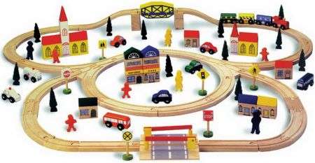 100 PCS Wooden Railway Train Set