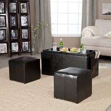 Lavish 3 Piece PU Leather  Convertibe Cofee Table Tray Storage ottoman set