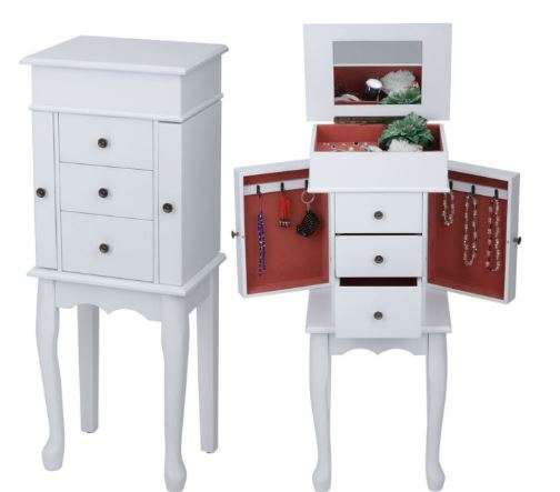 3 Drawer Wooden Mirror Jewellery Cabinet Storage Box