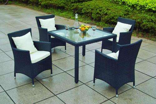 Hazlo 5 Piece outdoor rattan living Dining set with 4 pillows