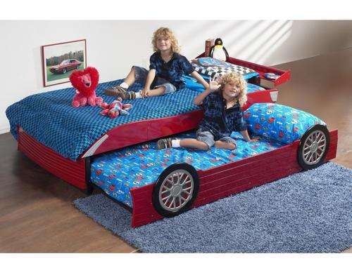 Kids Single Race Car Bed with Pull-Out Guest Bed