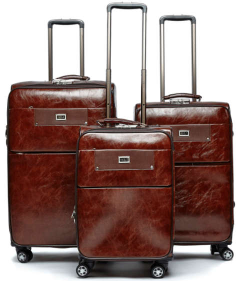 3 Piece PU Leather Vintage Trolley Luggage Bag Set  (Available in Brown and Black)