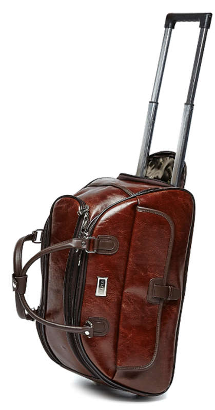 PU Leather Duffle Trolley Luggage Bag  (Brown and Black available)