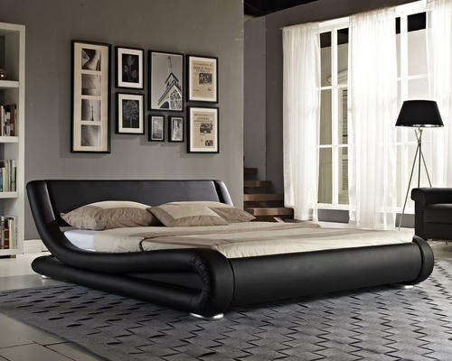 Modern Curve Style Faux Leather Bed Base -  QUEEN Black [Second Hand]