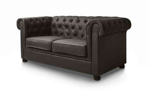 Hazlo Chesterfield 2 seater Genuine Leather Sofa (Dark Brown)