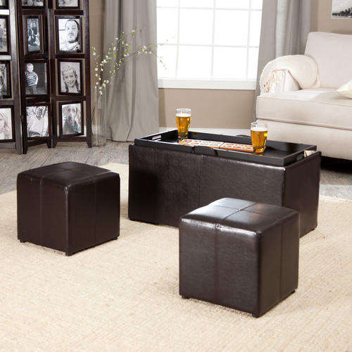 Lavish 3 Piece PU Leather  Convertibe Cofee Table Tray Storage ottoman set