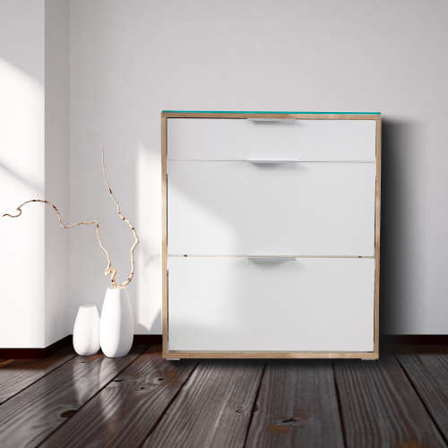 Gorgeous Shoe Storage Cabinet with 2 Doors & Drawer - Oak White [Second Hand]