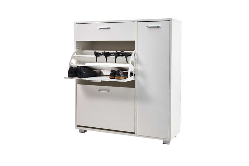 Hazlo Storage Cabinet with Fold-Out Shoe Rack and Drawer
