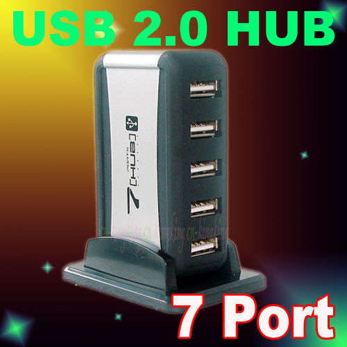 New 7-Port USB HUB High Speed USB Powered + AC Adapter Cable
