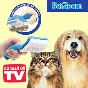 PetZoom Self Cleaning Grooming Brush for Cats and Dogs w/ Soft tips that massage your pet