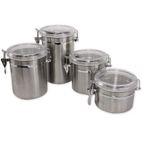 4-Piece Stainless Steel Canister set. Airtight design, Keeps food fresh w/Clear Flip Tops