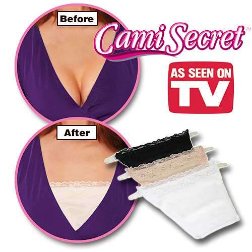 Cami Secret Clip-on Camisole  - Set of 3 basics includes: black; beige and white.
