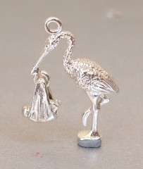 STERLING SILVER MOVABLE STORK & BABY CHARM