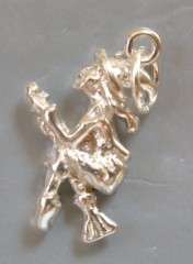 STERLING SILVER WITCH FLYING ON HER BROOMSTICK CHARM