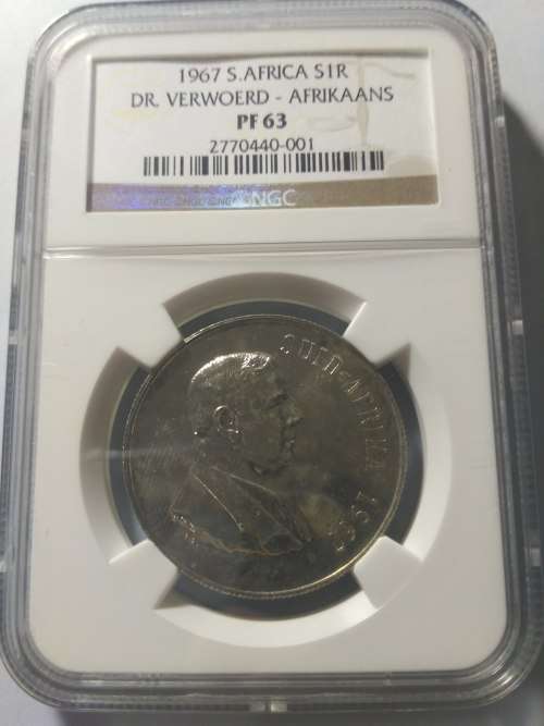 1967 Afrikaans PF63 Silver R1 graded by NGC.