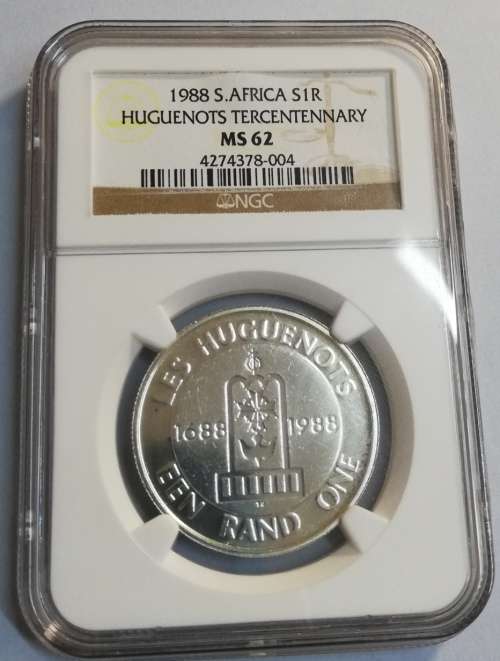 1988 Huguenots tercentennary Silver R1 NGC MS62