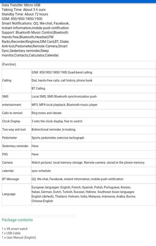 "LOCAL STOCK" V8 Smart Watch with Sim and memory card support