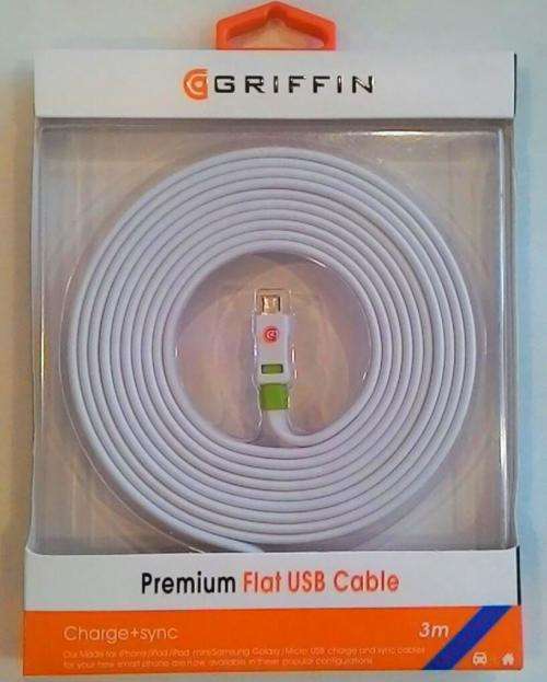Griffin Premium Flat USB Cable - 3m - Charge and Sync