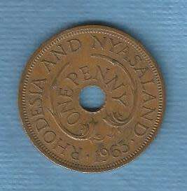 Rhodesia and Nyasaland, 1963 , One Penny Coin, View scans