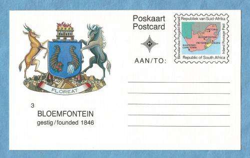 RSA.  Post Card, Bloemfontain. Founded 1846.Unused ,Inland Postage Paid.  R 30.00 View scans