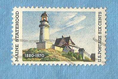 U.S.A.1970. 150th Anniv.Maine Statehood.Lighthouse. Single Issue Used Stamp. CV+/-  R 5.00 Viewscans