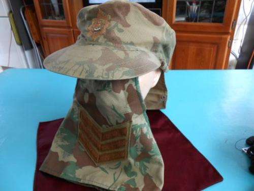 Koevoet Cap with sergeant rank. (Cap has Orange liner - tail piece & ear muffs)