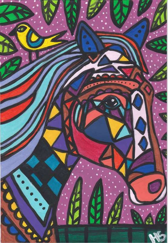 Gorgeous Folk art Horse play painting.