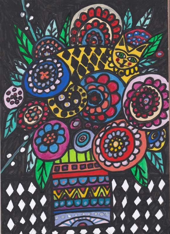Gorgeous Acrylic folk art painting- Alice - A4 on hard board- ready to be framed.