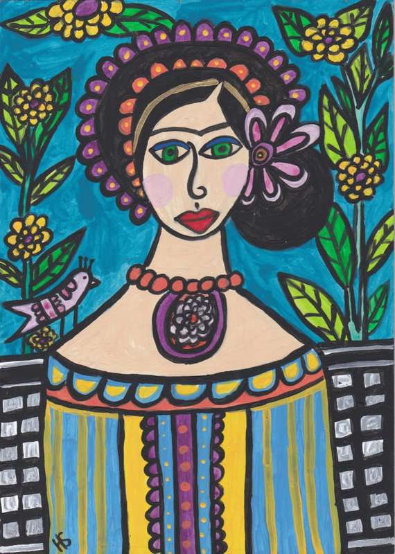 Gorgeous Acrylic folk art painting- Daydreams - A4 on hard board- ready to be framed.