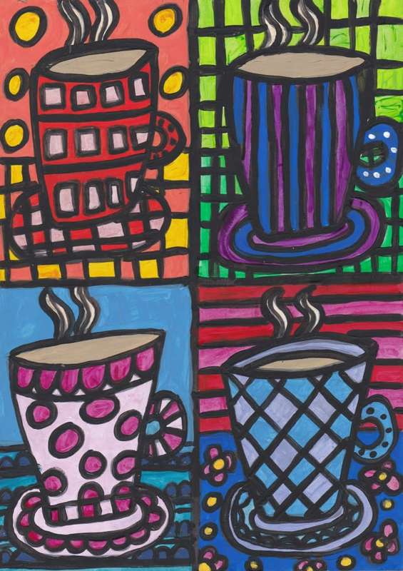 Gorgeous Acrylic folk art painting- Coffee - A4 on hard board- ready to be framed.