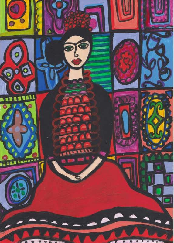 Gorgeous Acrylic folk art painting- wonderland - A4 on hard board- ready to be framed.