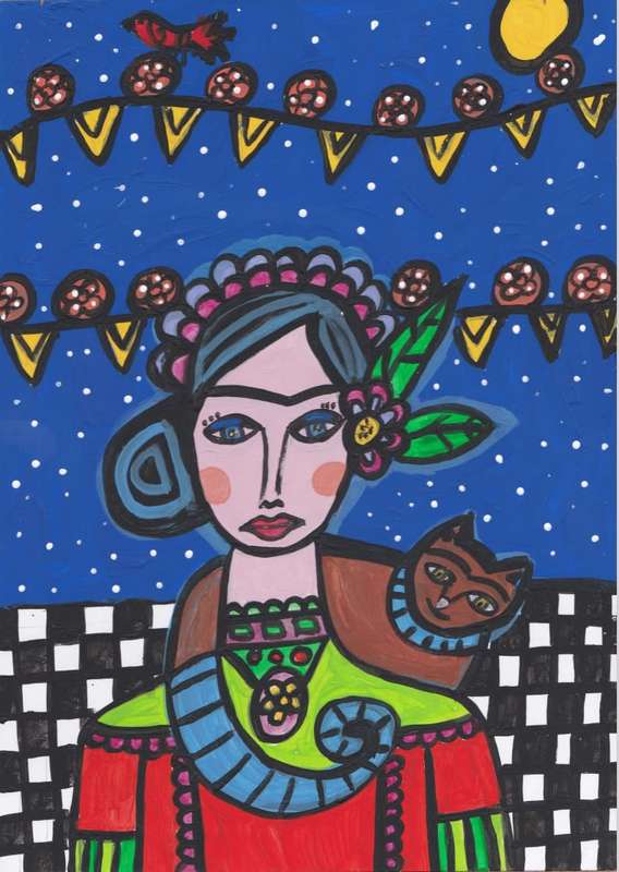 Gorgeous Acrylic folk art painting- Night delight - A4 on hard board- ready to be framed.