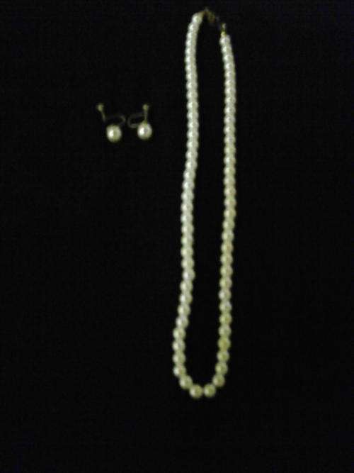 Vintage Pair of Screw on Pearl Earrings and Pearl Necklace