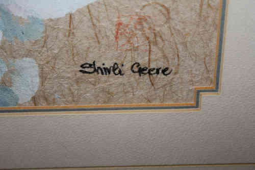 origanal Shirli Geere Sumi-e Japanese brushwork on roughly textured rice paper framed -590x430x20mm