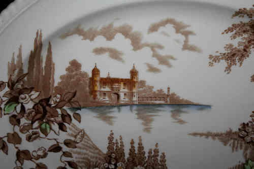 Vintage "CASTLE ON THE LANE" Johnson BROS Oval Platter 354x280mm England Pat.no118580 hand engraved