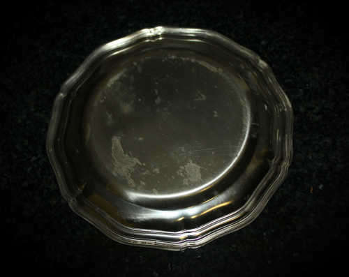 Echt Bleikristal Geprest -Crystal vase 55x156mm on silver plated tray 182mm