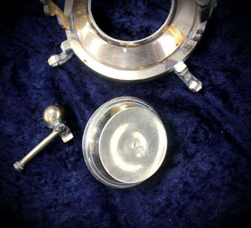 Brass Kettle on Stand with Burner- snuffer hinge broken 1.295kg -290x180x150mm