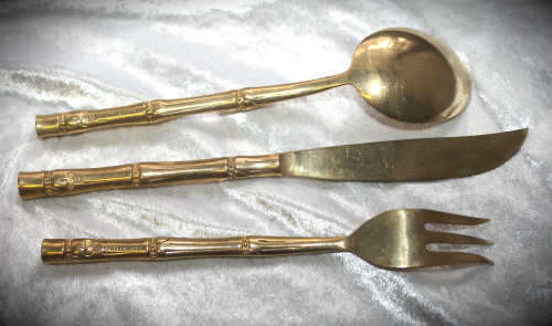 Very Large 158pc Bamboo pattern Nickel bronze Thai Flatware set in double Layer wooden Box 11.3kg