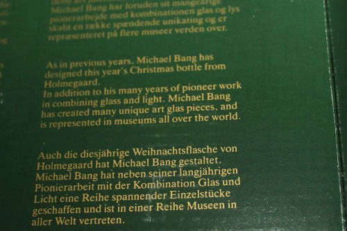 Collectable 1994 Holmegaard Christmas Bottle and 4 Dram Glasses designed by Michael Bang-Denmark