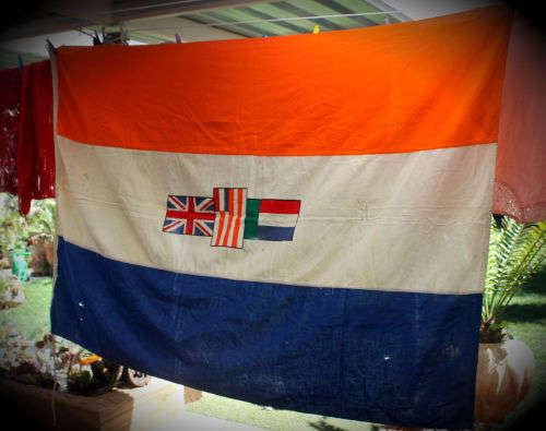 Old Collectable South African Flag 110cm x 162cm - few holes in the material see photos