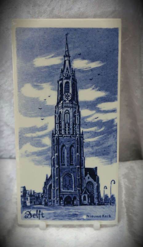Delft Holland 'Nieuwe Kerk" painted on tile made in West Germany 199x99mm