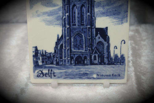 Delft Holland 'Nieuwe Kerk" painted on tile made in West Germany 199x99mm