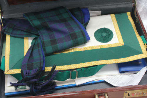 Vintage Masonic Leather Briefcase with Apron, Sash,and Many other contents see photos