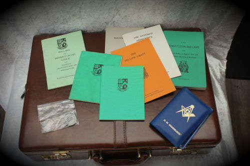 Vintage Masonic Leather Briefcase with Apron, Sash,and Many other contents see photos