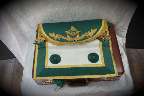 Vintage Masonic Leather Briefcase with Apron, Sash,and Many other contents see photos