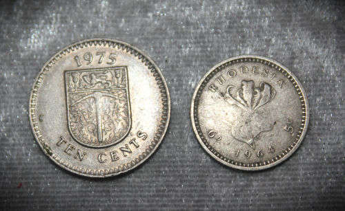 Rhodesia 1964 5 Cents and 1975 10 Cents Circulated
