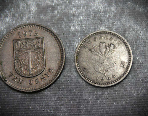 Rhodesia 1964 5 Cents and 1975 10 Cents Circulated