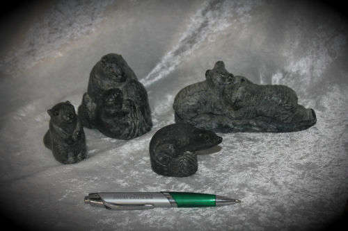4 Hand Carved Soapstone Origanal THE WOLF SCULPTURES made Canada